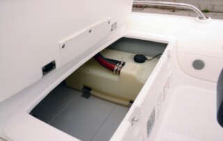 Built-in fuel tank in the GRAND golden line luxury fiberglass rigid inflatable boat (RIB) tender.