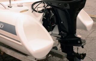 Step ends feature on the GRAND golden line 11’10” long luxury fiberglass rigid inflatable boat (RIB) tender.