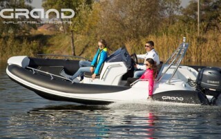 GRAND golden line 16’3″ long luxury rigid inflatable boat (RIB) in black & white.